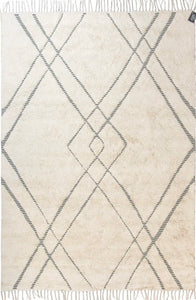 Design Fransenteppich Shev beige schwarz Modern 2 Größen Baumwolle