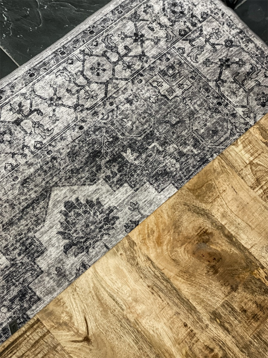 Teppich Fleuris Vintage anthrazit grau weiss in 2 Größen