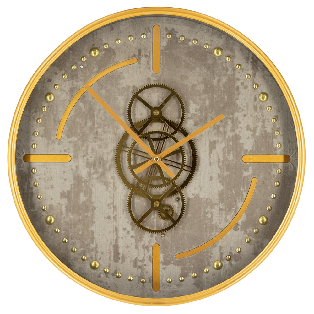 Aladin Zahnrad Wanduhr 46 cm gold Beton grau animiert drehend