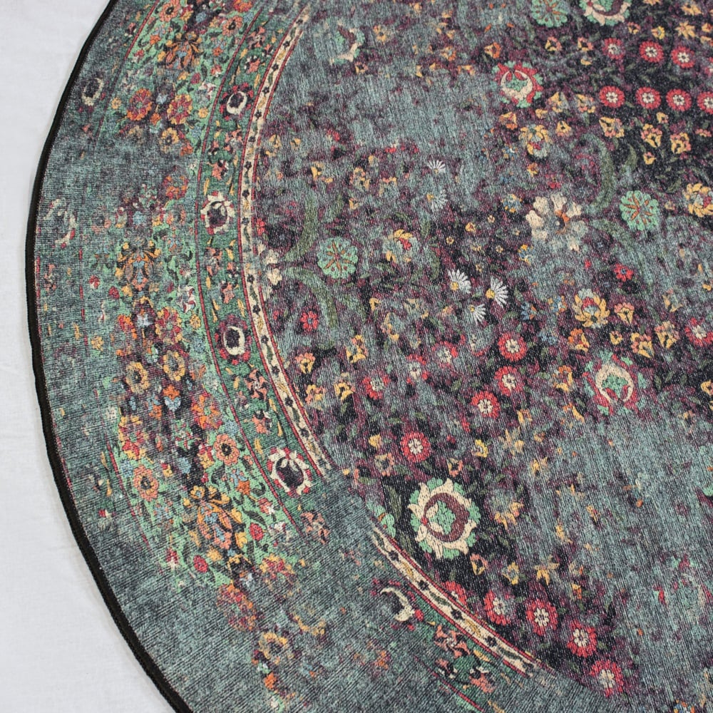 Design Teppich Waat rund Modern Vintage türkis blau rot Multi in 2 Größen