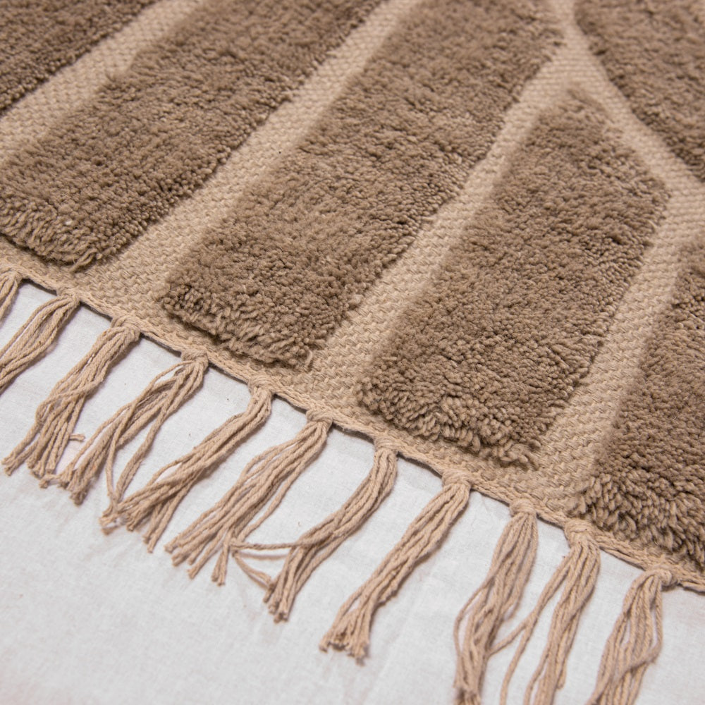 Design Fransenteppich Yashi beige braun sandfarbig 3D Muster Modern 2 Größen Baumwolle