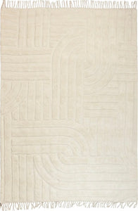 Design Fransenteppich Yashi Natural beige sand 3D Muster Modern 2 Größen Baumwolle