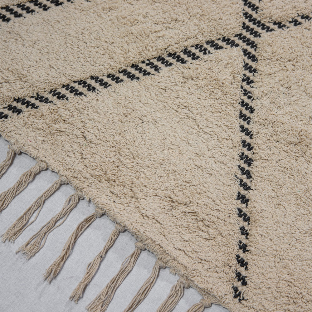 Design Fransenteppich Shev beige schwarz Modern 2 Größen Baumwolle