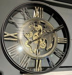 Lade das Bild in den Galerie-Viewer, 60 cm Weltkarte-Antik Wanduhr Zahnrad schwarz antik gold beweglich mit Zahnrädern

