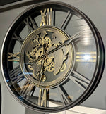 Lade das Bild in den Galerie-Viewer, 60 cm Weltkarte-Antik Wanduhr Zahnrad schwarz antik gold beweglich mit Zahnrädern
