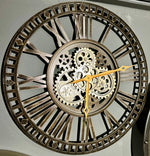 Lade das Bild in den Galerie-Viewer, 60 cm Wanduhr Xenia gold-schwarz silber Zahnrad Wand Uhr Industrial
