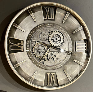 Leeds 59 cm Wanduhr Zahnrad Zählwerk Animation silber grau