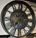 Lade das Bild in den Galerie-Viewer, Victory Vintage Wanduhr 54 cm Industrie Design Zahnrad Zählwerk Animation antik schwarz-gold Bronze
