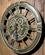 Lade das Bild in den Galerie-Viewer, 70 cm Spintimes Wanduhr braun bronze Vintage Industrial Metall XL Zahnrad
