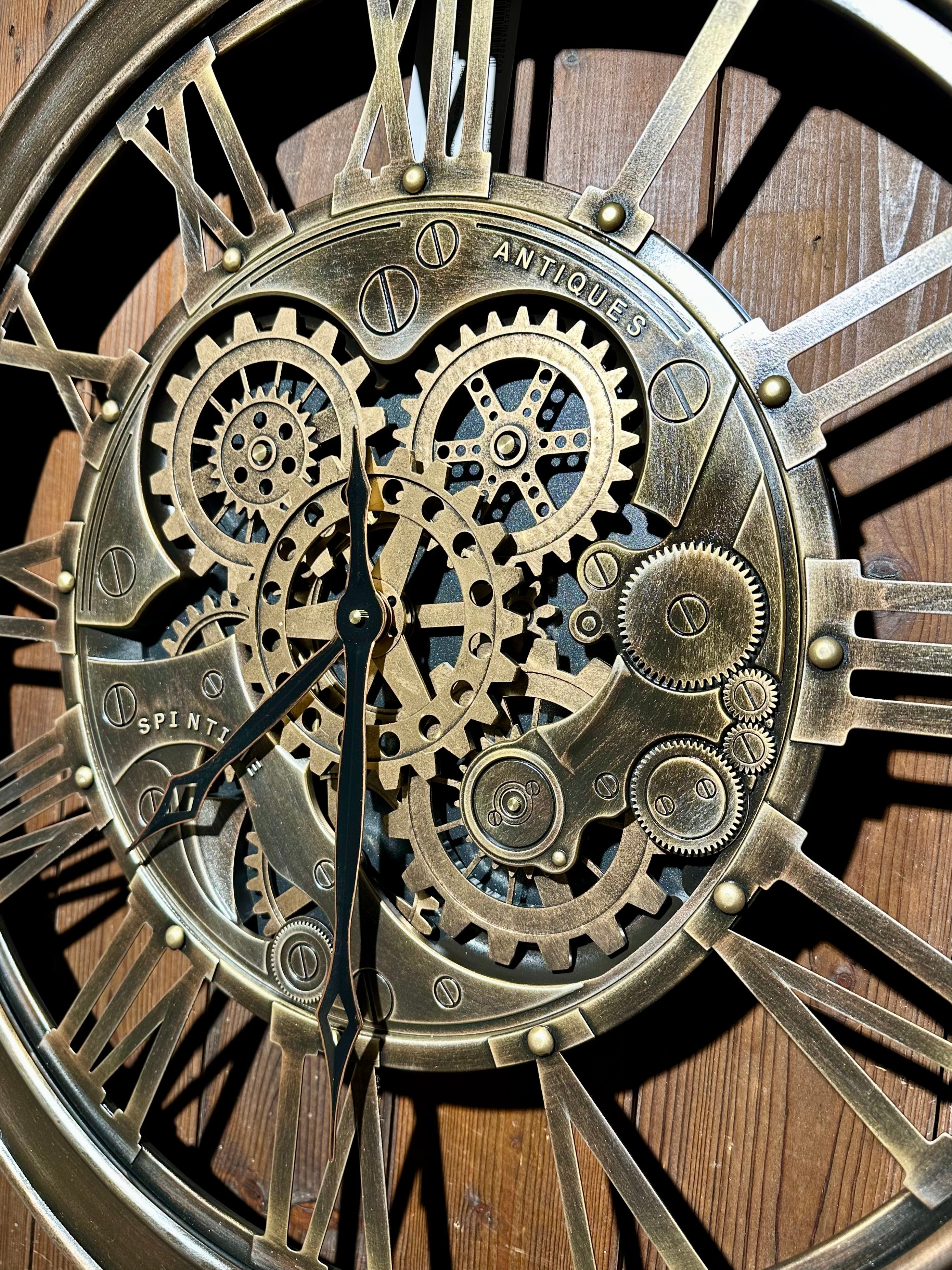 70 cm Spintimes Wanduhr braun bronze Vintage Industrial Metall XL Zahnrad