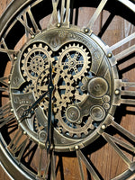 Lade das Bild in den Galerie-Viewer, 70 cm Spintimes Wanduhr braun bronze Vintage Industrial Metall XL Zahnrad
