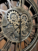 Lade das Bild in den Galerie-Viewer, 70 cm Spintimes Wanduhr braun bronze Vintage Industrial Metall XL Zahnrad
