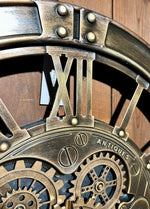 Lade das Bild in den Galerie-Viewer, 70 cm Spintimes Wanduhr braun bronze Vintage Industrial Metall XL Zahnrad
