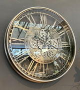 KENSINGTON 55 cm Wanduhr Zahnrad Zählwerk Animation silber grau