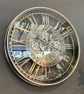 KENSINGTON 55 cm Wanduhr Zahnrad Zählwerk Animation silber grau.