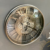 KENSINGTON 55 cm Wanduhr Zahnrad Zählwerk Animation silber grau