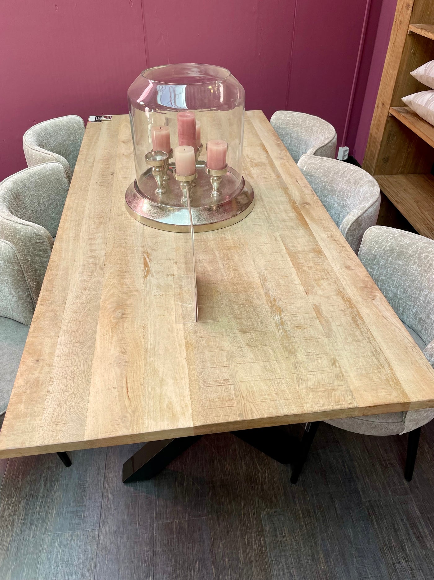 210 cm Mango hell Holz Esstisch Malibu mit X Metall Gestell schwarz 4 cm massiv
