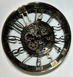 Lade das Bild in den Galerie-Viewer, Wanduhr Brüssel 55 cm mit Animation gold-silber Zählwerk drehend Zahnrad Industrial Zahnräder
