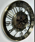 Lade das Bild in den Galerie-Viewer, Wanduhr Brüssel 55 cm mit Animation gold-silber Zählwerk drehend Zahnrad Industrial Zahnräder
