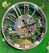 Wanduhr Brüssel 55 cm mit Animation gold-silber Zählwerk drehend Zahnrad Industrial Zahnräder