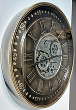 Lade das Bild in den Galerie-Viewer, Athen 60 cm Wanduhr Zahnrad Zählwerk Animation schwarz Bronze antik
