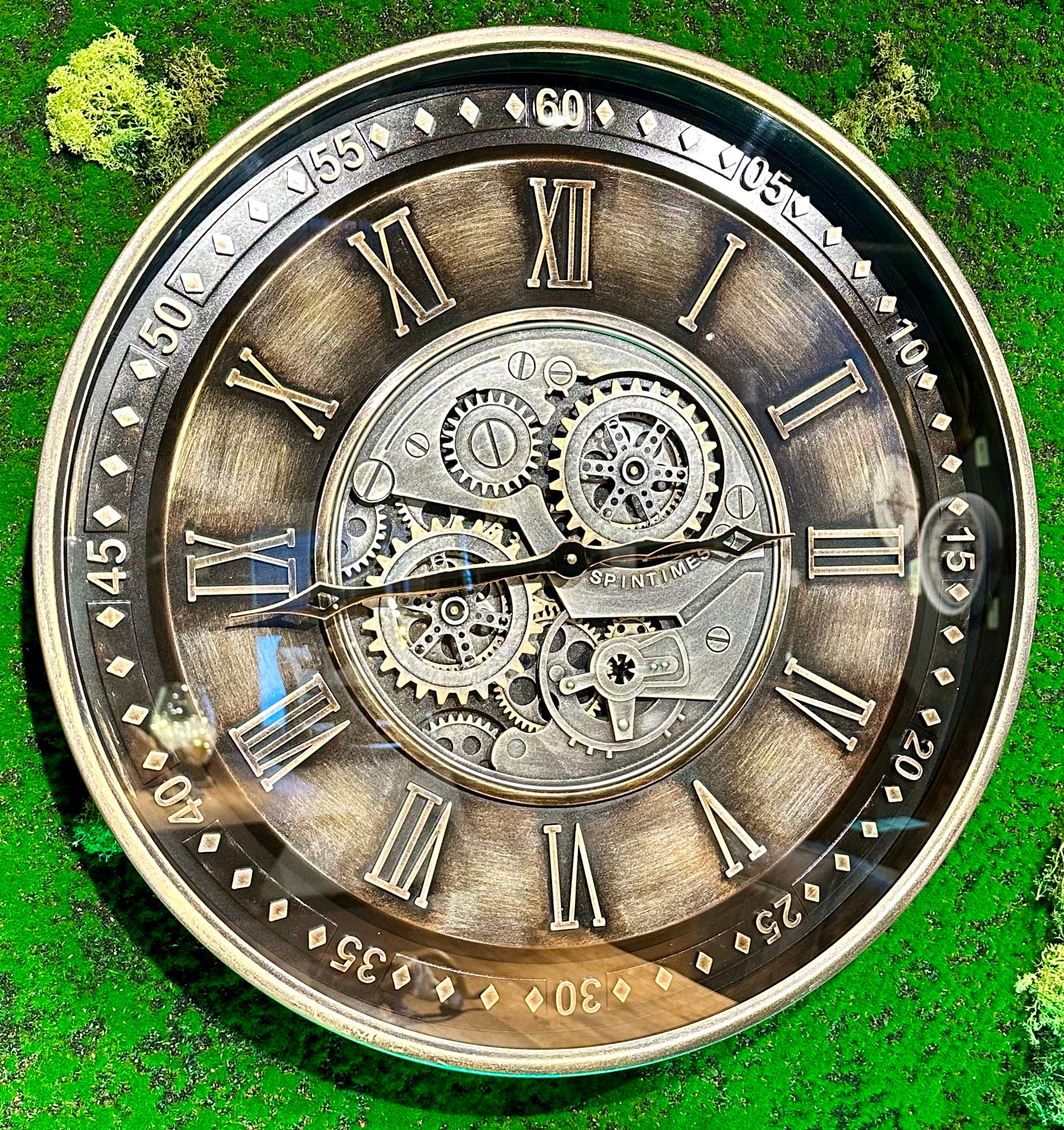 Athen 60 cm Wanduhr Zahnrad Zählwerk Animation schwarz Bronze antik