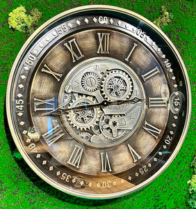 Athen 60 cm Wanduhr Zahnrad Zählwerk Animation schwarz Bronze antik