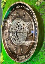 Lade das Bild in den Galerie-Viewer, Athen 60 cm Wanduhr Zahnrad Zählwerk Animation schwarz Bronze antik
