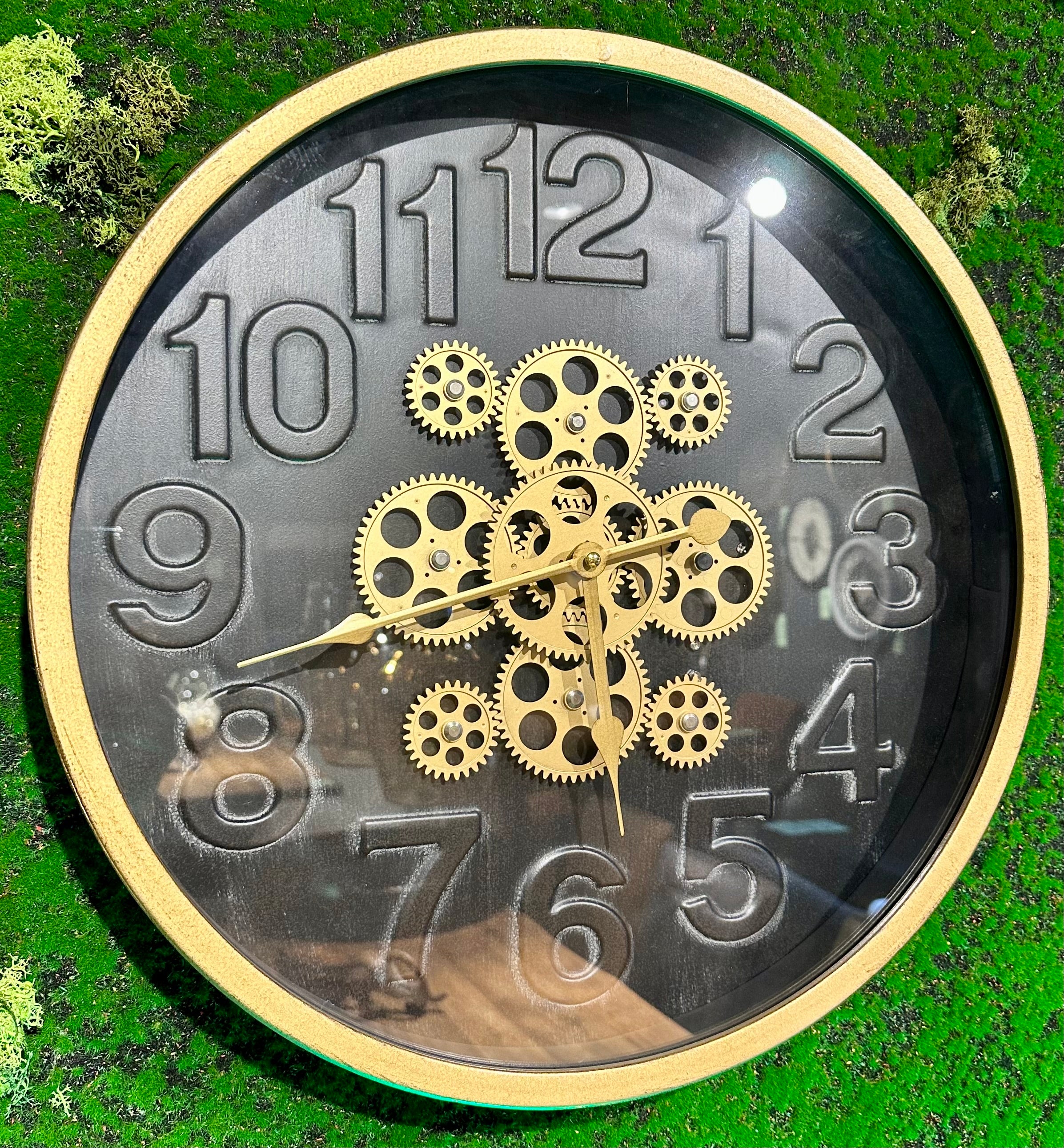 66 cm Wanduhr VENEDIG schwarz gold Industrial Metall Uhr Zahnrad