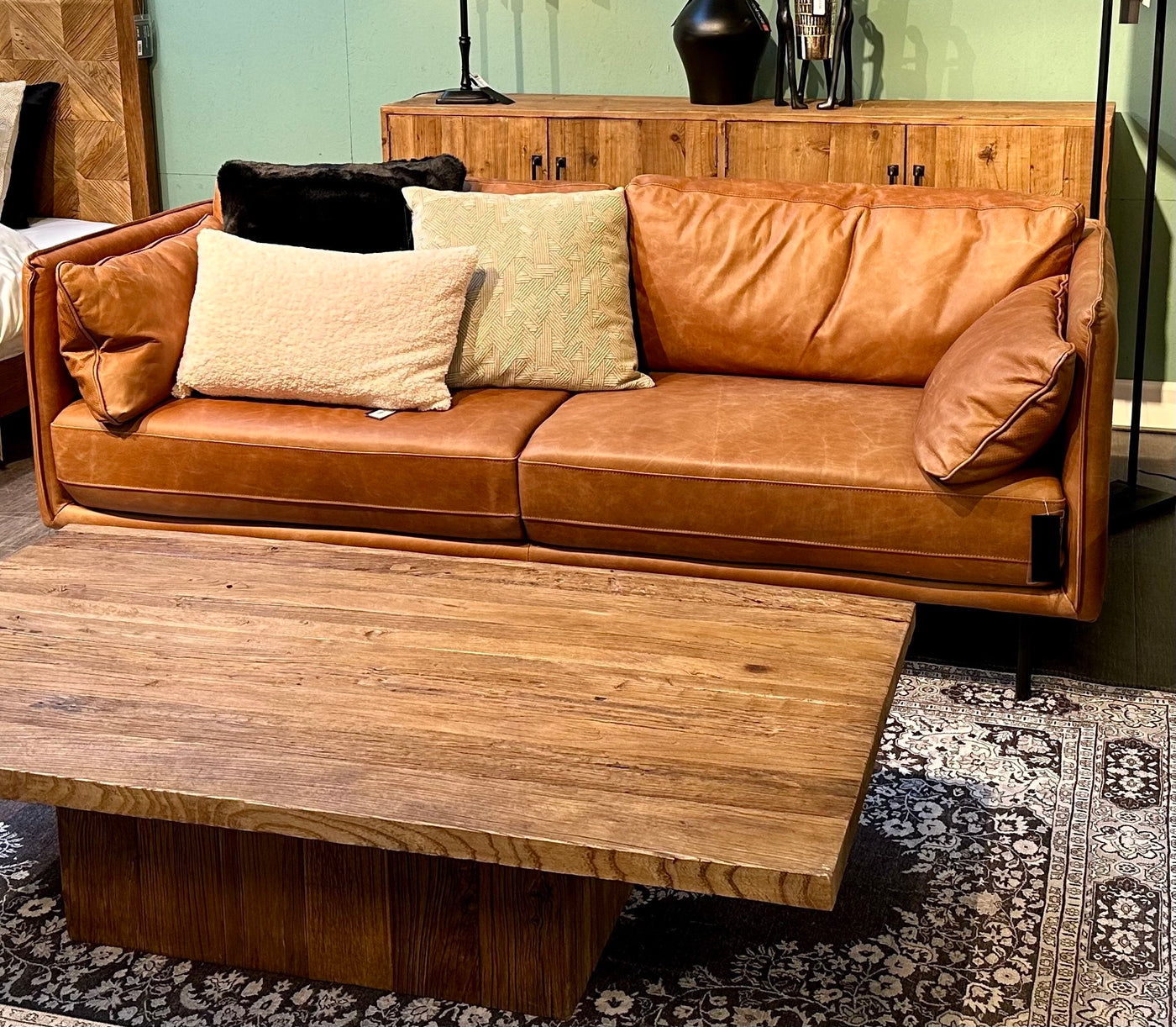Vintage Sofa Keno Kamelleder 2,5 Sitzer Couch Echt Leder Cognac braun