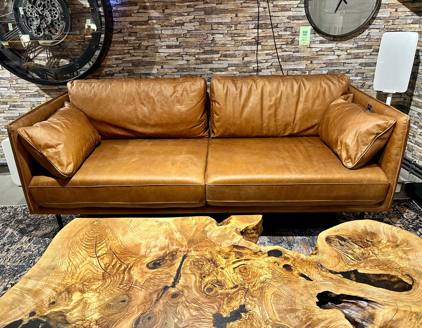 Vintage Sofa Keno Kamelleder 2,5 Sitzer Couch Echt Leder Cognac braun