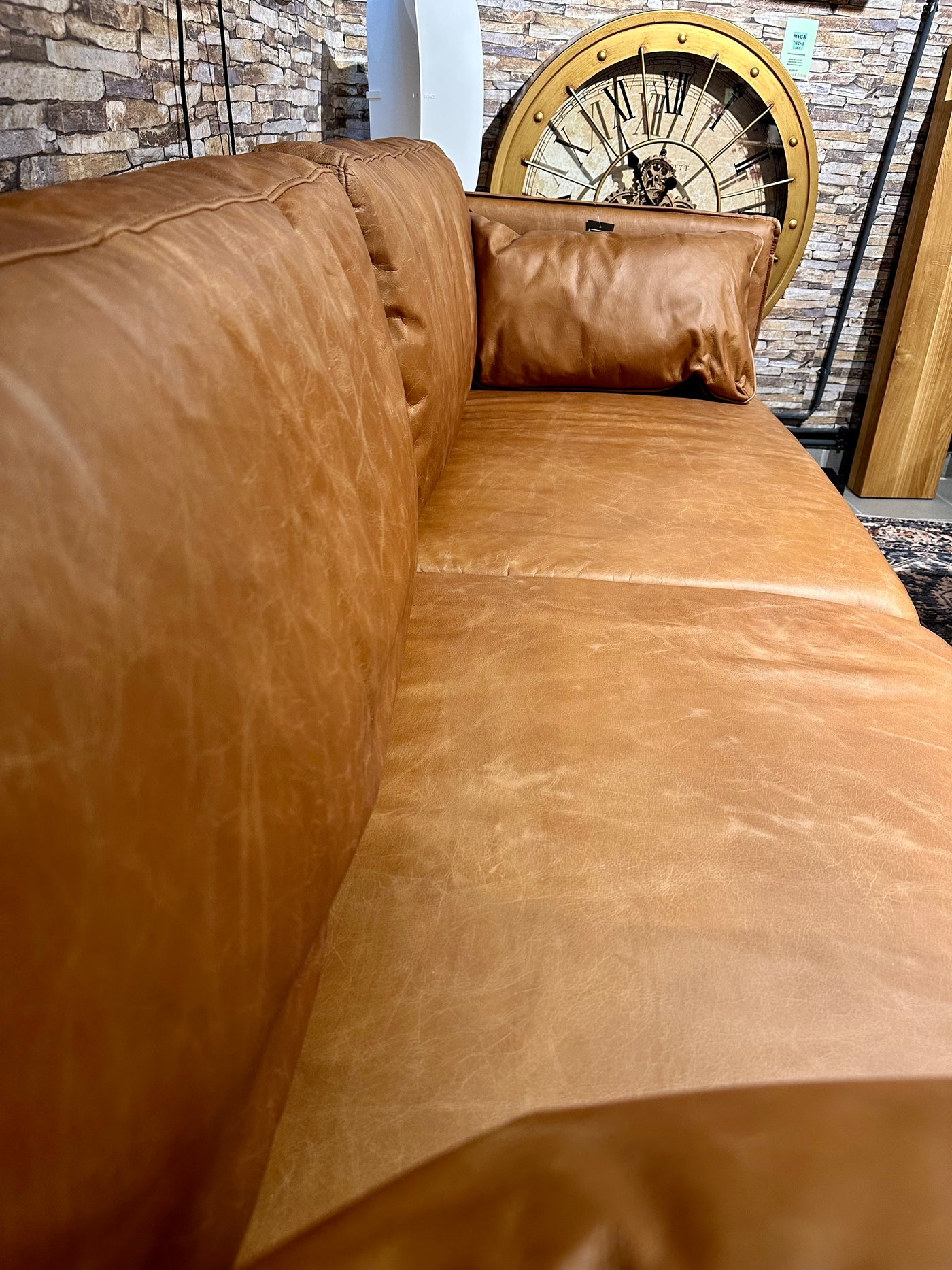 Vintage Sofa Keno Kamelleder 2,5 Sitzer Couch Echt Leder Cognac braun