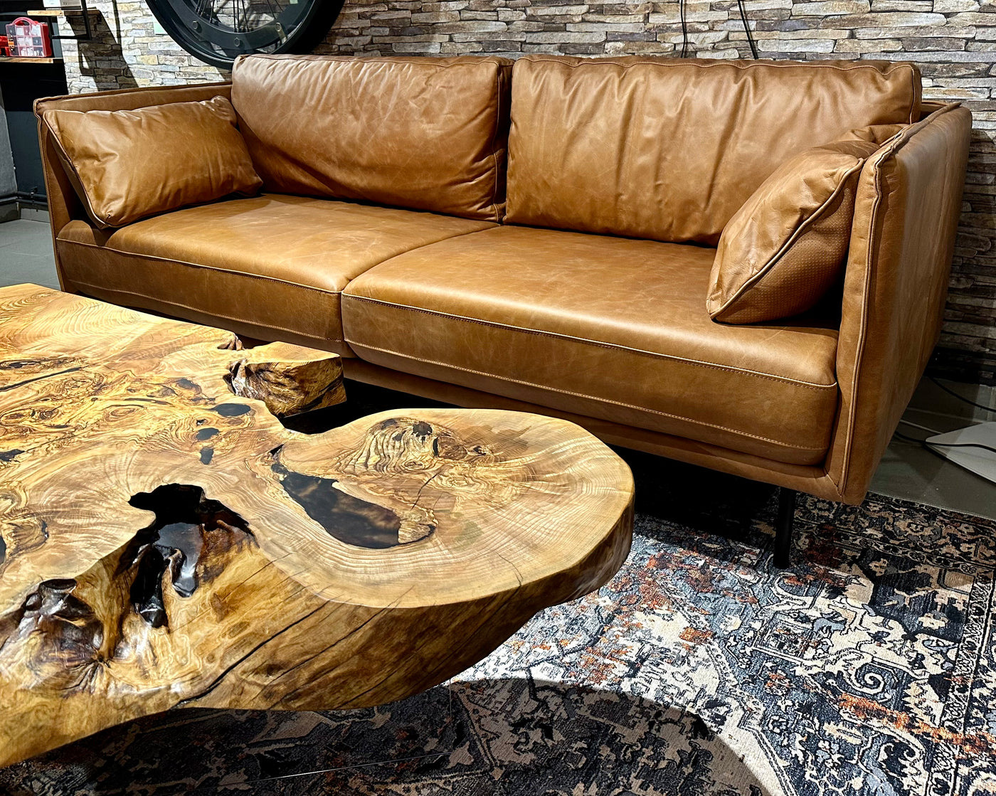 Vintage Sofa Keno Kamelleder 2,5 Sitzer Couch Echt Leder Cognac braun