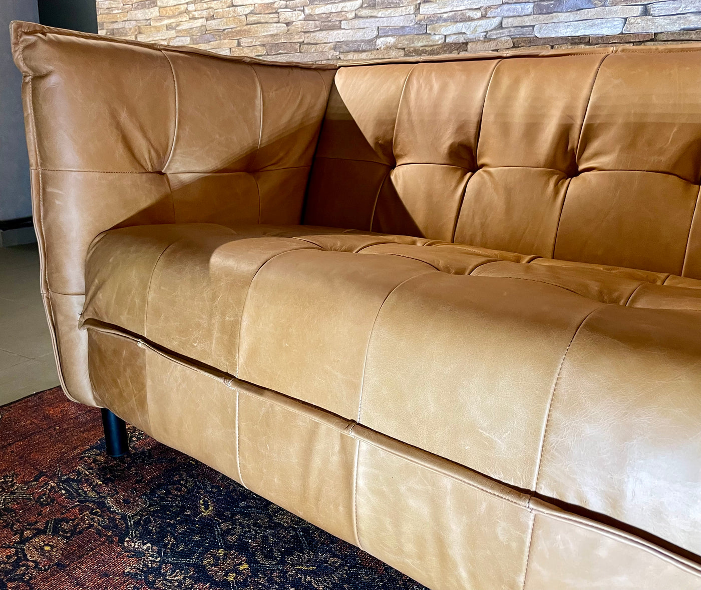 Vintage Kamelleder 3 er Couch Sahara Sofa Echt Leder Chesterfield Cognac