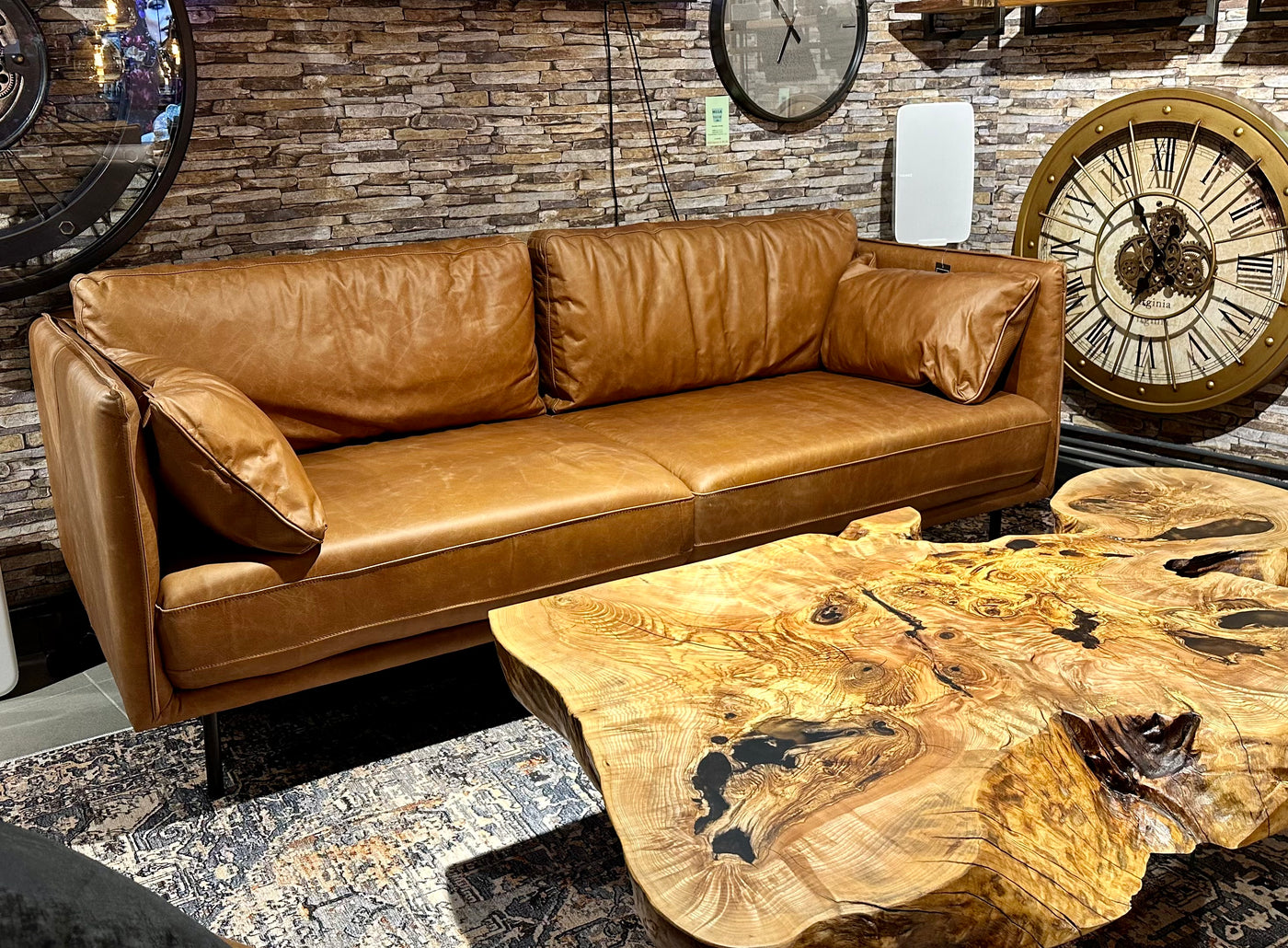 Vintage Sofa Keno Kamelleder 2,5 Sitzer Couch Echt Leder Cognac braun