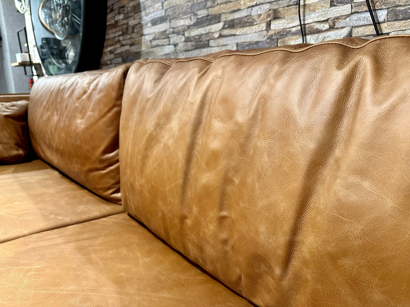 Vintage Sofa Keno Kamelleder 2,5 Sitzer Couch Echt Leder Cognac braun