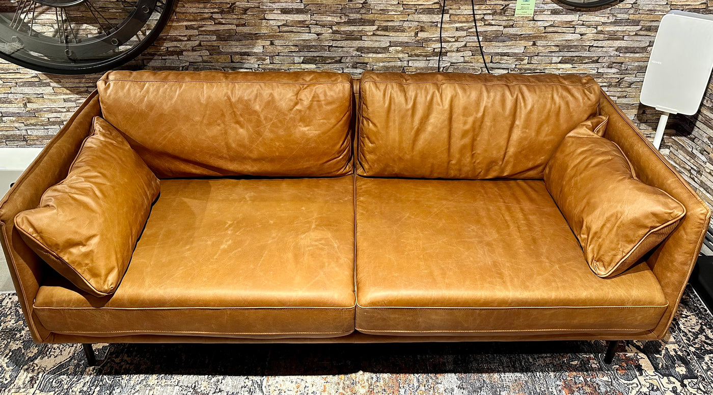Vintage Sofa Keno Kamelleder 2,5 Sitzer Couch Echt Leder Cognac braun