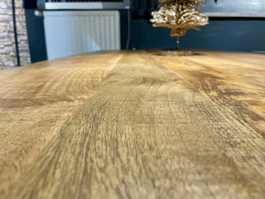 Esstisch Mumbai Mango 160 bis 260 in 6 cm Dicke Holz mit U Metall Gestell schwarz massiv 6 Größen