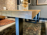 Table à manger New Delhi Mangue 200 à 300 en bois massif de 6 cm d'épaisseur avec piètement en métal X noir 4 tailles