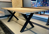 210 cm Mango hell Holz Esstisch Malibu mit X Metall Gestell schwarz 4 cm massiv