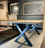 210 cm Mango hell Holz Esstisch Malibu mit X Metall Gestell schwarz 4 cm massiv