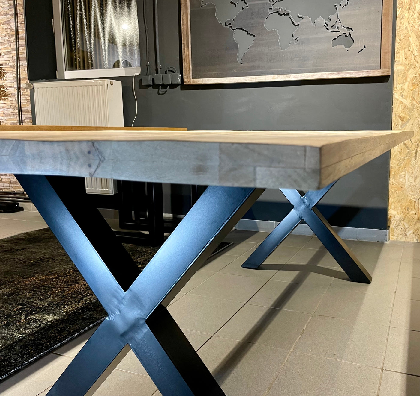 210 cm Mango hell Holz Esstisch Malibu mit X Metall Gestell schwarz 4 cm massiv