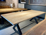 210 cm Mango hell Holz Esstisch Malibu mit X Metall Gestell schwarz 4 cm massiv