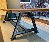 Altholz Esstisch Rom 180 / 200 / 240 cm dunkel gebeizt Massivholz mit Gusseisen Gestell schwarz