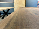 Altholz Esstisch Rom 180 / 200 / 240 cm dunkel gebeizt Massivholz mit Gusseisen Gestell schwarz