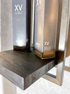 BLACK SHELFMATE Typ D Wandregal schwarz Industrial Möbel Teakholz Metall Blankstahl Hängeregal Industrie Stil Regal Used Look Teak Holz