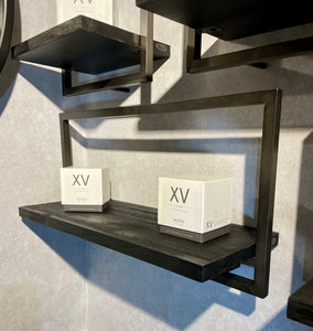 BLACK SHELFMATE Typ A schwarz Wandregal Industrial Möbel Teakholz Metall Blankstahl Hängeregal Industrie Stil Regal Used Look Teak Holz