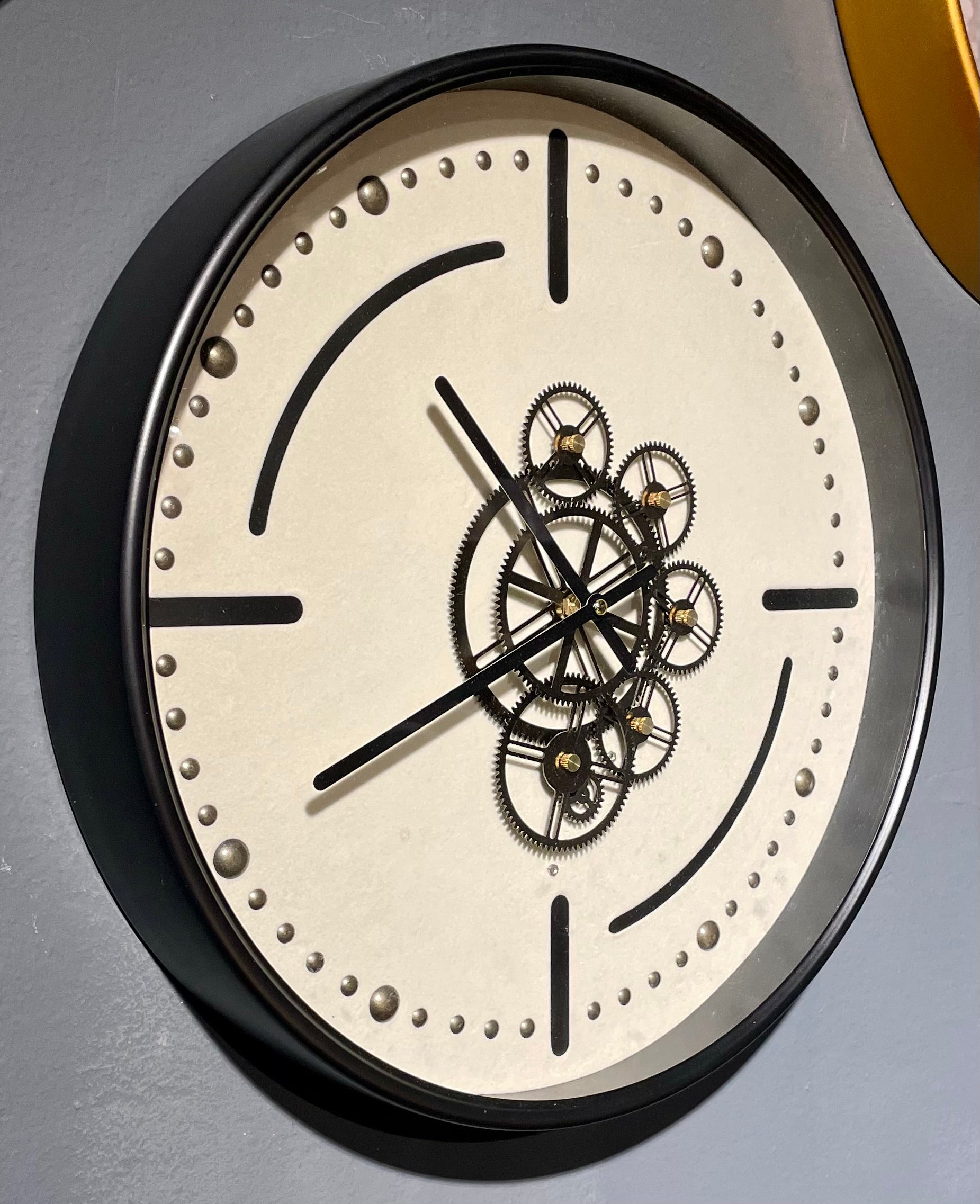 Denver Zahnrad Wanduhr 46 cm Schwarz weiss animiert drehend