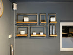 Lade das Bild in den Galerie-Viewer, SHELFMATE Typ C Wandregal Industrial Möbel Teakholz Metall schwarz Blankstahl Hängeregal Industrie Stil Regal Used Look Teak Holz
