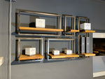 Lade das Bild in den Galerie-Viewer, SHELFMATE Typ C Wandregal Industrial Möbel Teakholz Metall schwarz Blankstahl Hängeregal Industrie Stil Regal Used Look Teak Holz
